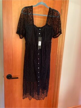 Disturbia Black Lace Button-Front Midi Dress Size 16 New with Tag